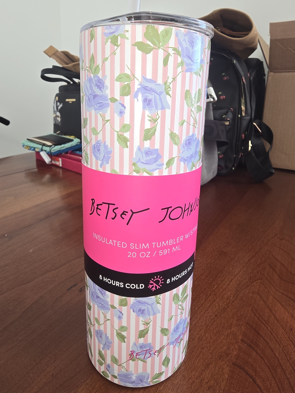 Betsey Johnson Floral Pink Insulated Slim Tumbler - 20 oz, New with Tags